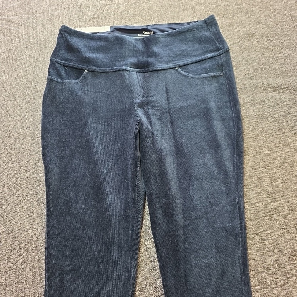 Womens M  Knit Corduroy Leggings Burgundy Velour Stretch Tummy Control Comfort